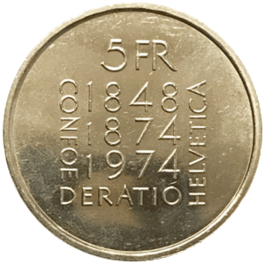 5 francs (Cu-Ni) Millésimes de 1974 jusqu'à 1990