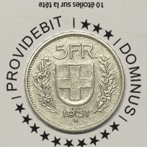 CH-5.00 Francs - 1931 / 10 étoiles sur la tête