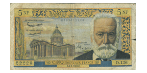 FRANCE  5 Nouveaux Francs VICTOR HUGO (Série D. 136)