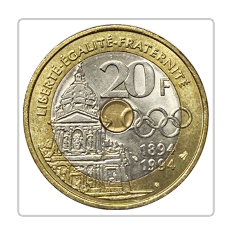 France, 20 francs Pierre de Coubertin 1994 – Image 2